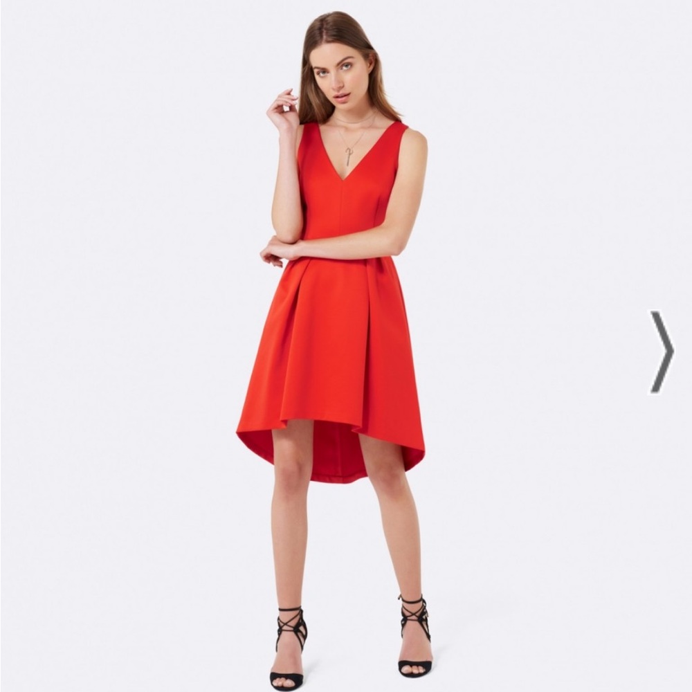 Forever New Red High Low A-Line V-neck Prom Cocktail Dress Size 6 - Picture 2 of 13